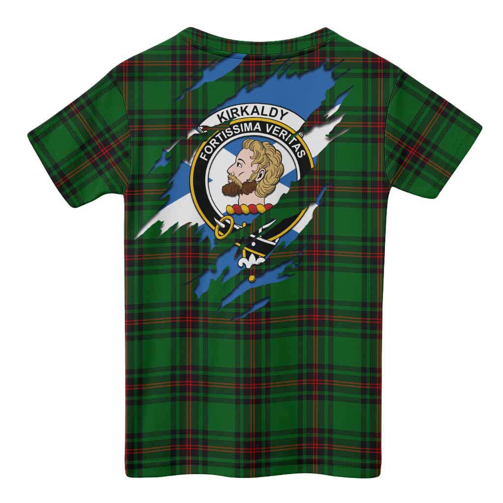 Kirkaldy Clan Crest In Me Tartan Kid T-shirt Scotland Flag Style