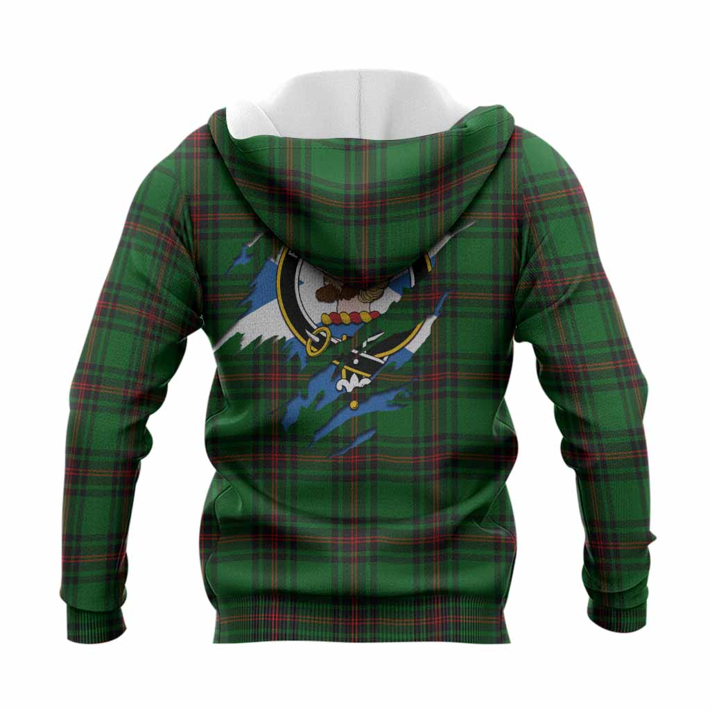 Kirkaldy Clan Crest In Me Tartan Knitted Hoodie Scotland Flag Style