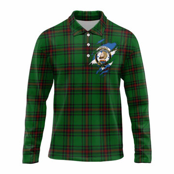 Kirkaldy Clan Crest In Me Tartan Long Sleeve Polo Shirt Scotland Flag Style