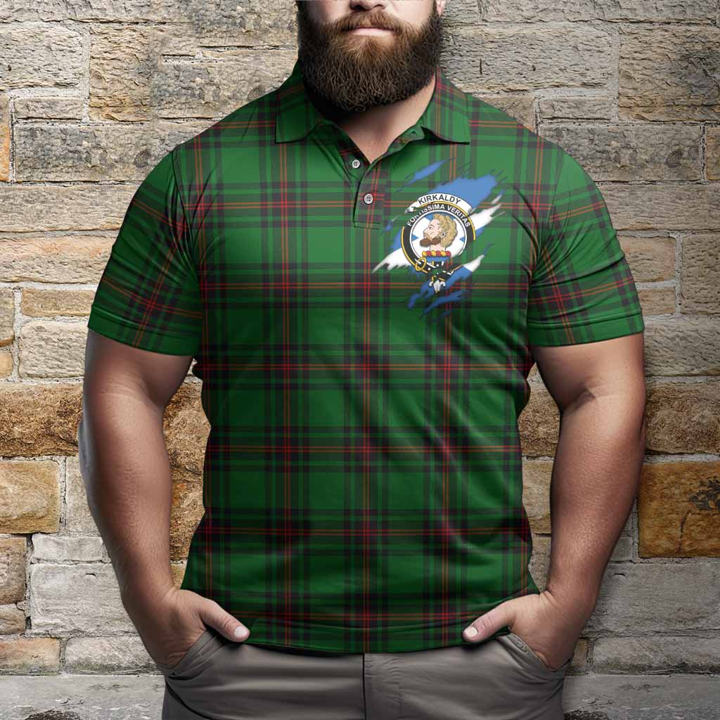 Kirkaldy Clan Crest In Me Tartan Polo Shirt Scotland Flag Style