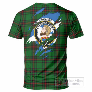 Kirkaldy Clan Crest In Me Tartan T-Shirt Scotland Flag Style