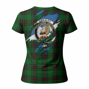 Kirkaldy Clan Crest In Me Tartan Women T shirt Scotland Flag Style
