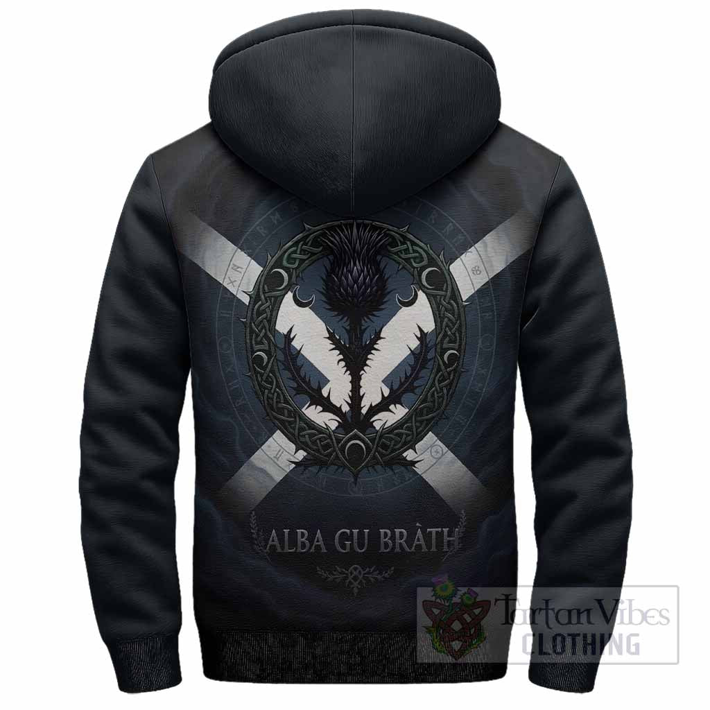 Kirkaldy Clan Crest Sherpa Hoodie with Celtic Knot Thistle and Saltire