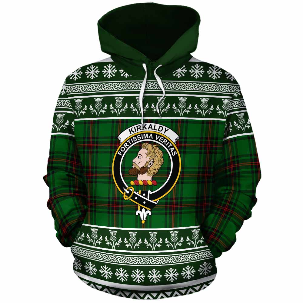 Kirkaldy Clan Tartan Christmas Cotton Hoodie with Family Crest - Tartan Vibes Clothing