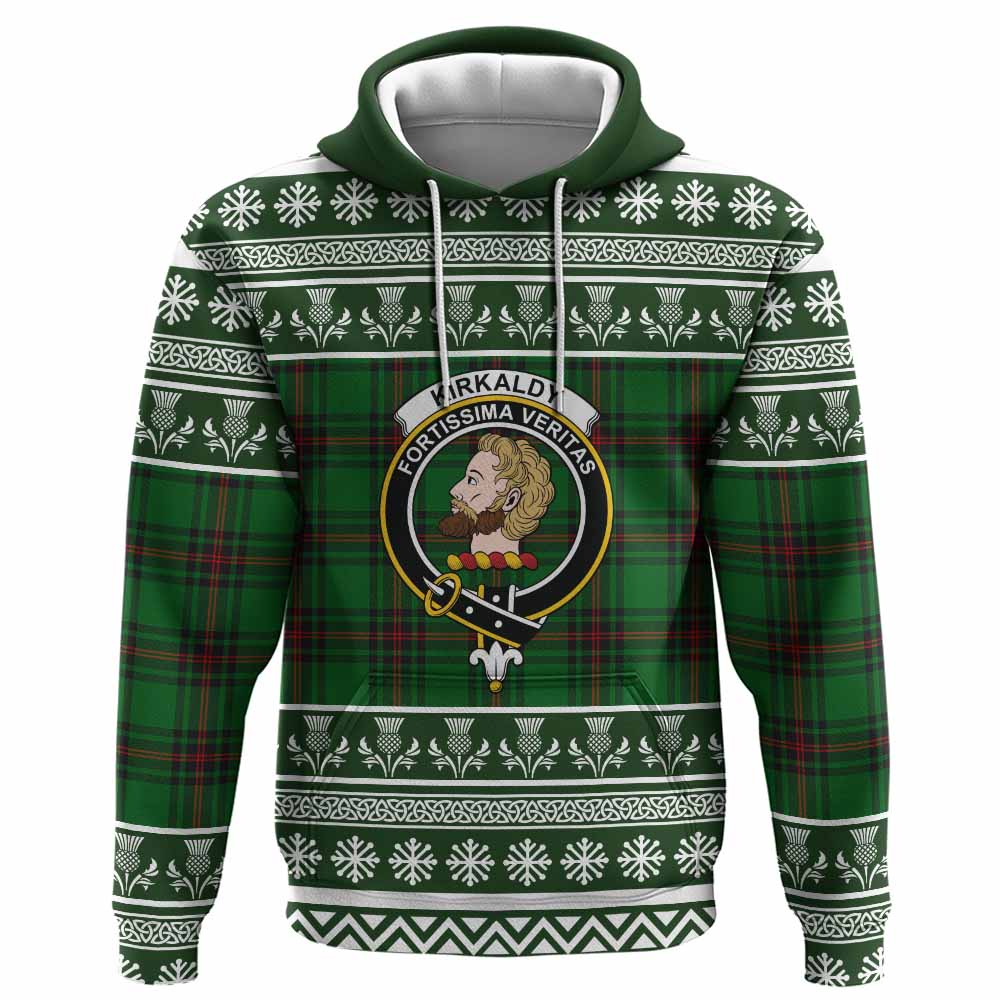 Kirkaldy Clan Tartan Christmas Hoodie with Family Crest - Tartan Vibes Clothing