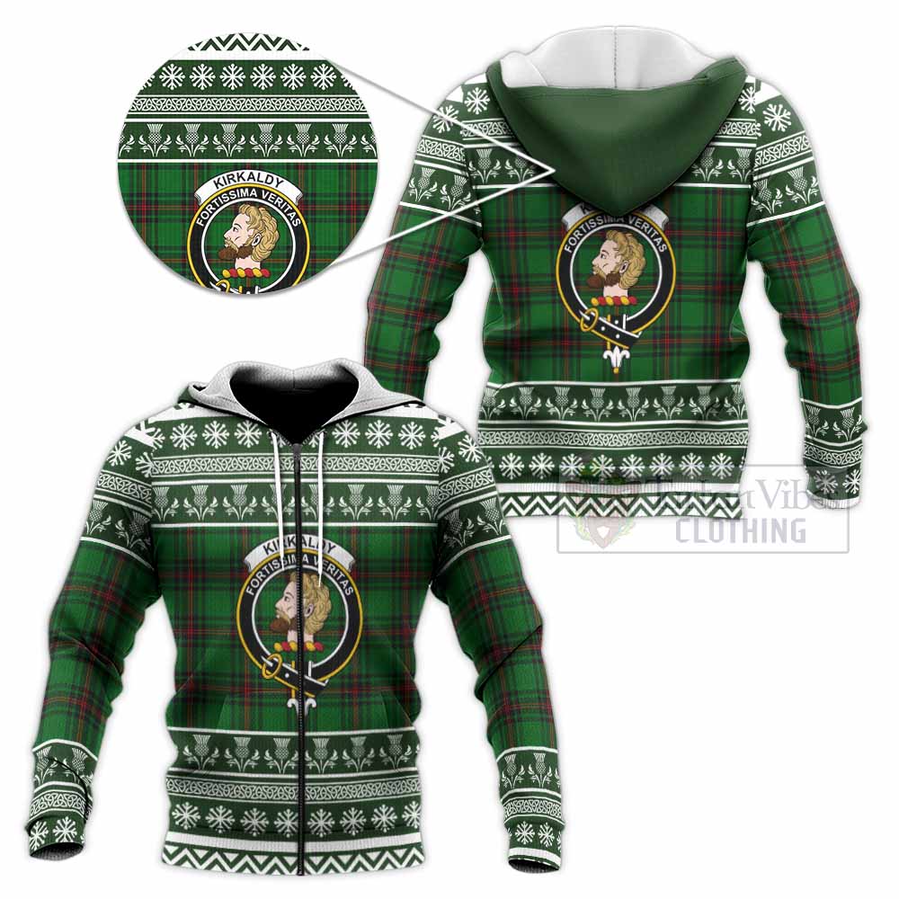 Kirkaldy Clan Tartan Christmas Knitted Hoodie with Family Crest - Tartan Vibes Clothing