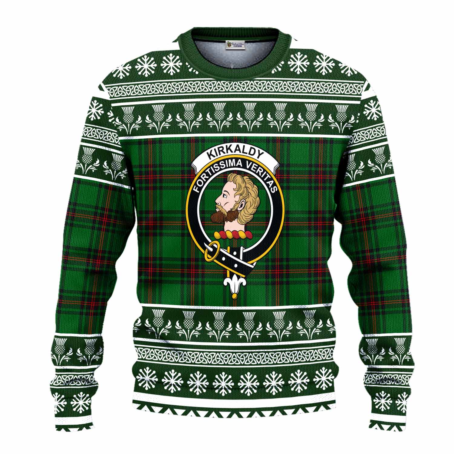 Kirkaldy Clan Tartan Christmas Ugly Sweater with Family Crest - Tartan Vibes Clothing