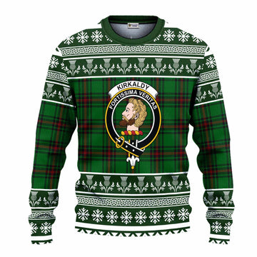 Kirkaldy Clan Tartan Christmas Ugly Sweater with Family Crest