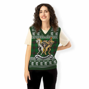 Kirkaldy Clan Tartan Crest Christmas Knitted V-Neck Vest Coat of Arms Funny Style