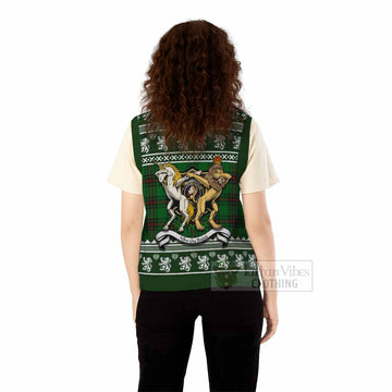 Kirkaldy Clan Tartan Crest Christmas Knitted V-Neck Vest Coat of Arms Funny Style