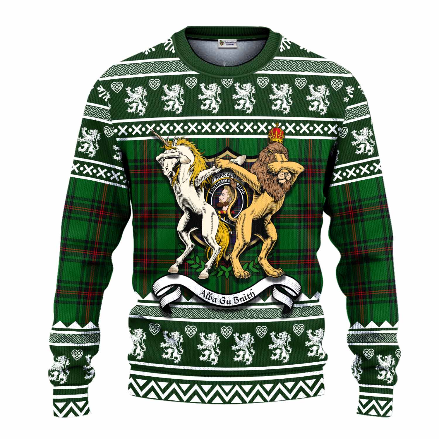 Kirkaldy Clan Tartan Crest Christmas Ugly Sweater Coat of Arms Funny Style - Tartan Vibes Clothing