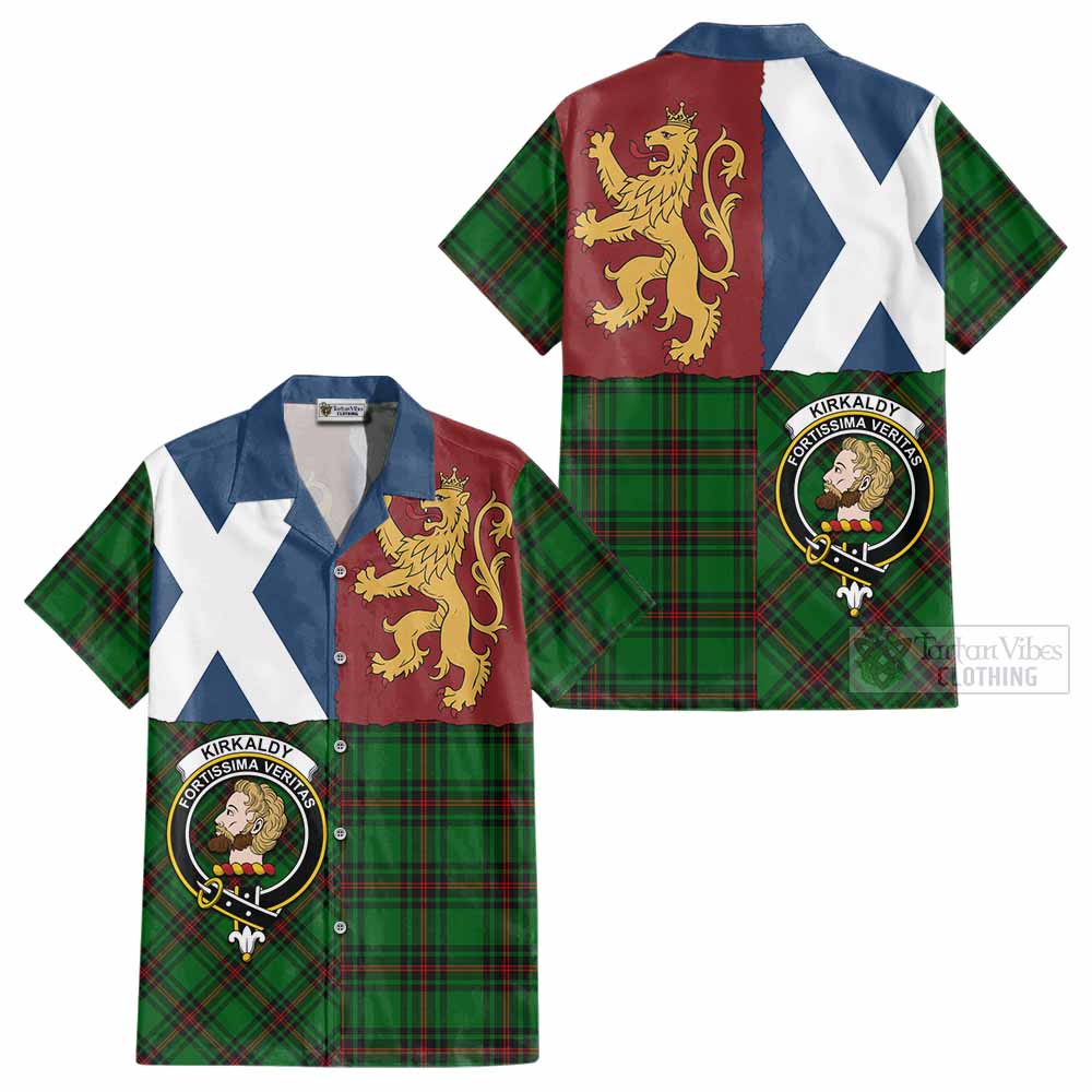 Kirkaldy Crest Tartan Cotton Hawaiian Shirt with Lion Rampant Saltire Style - Tartan Vibes Clothing