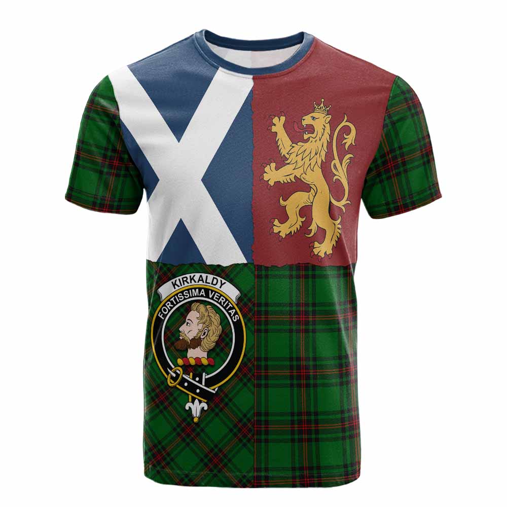 Kirkaldy Crest Tartan Cotton T-shirt with Lion Rampant Saltire Style - Tartan Vibes Clothing