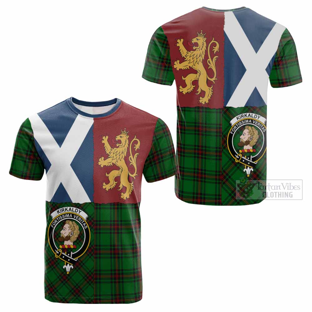 Kirkaldy Crest Tartan Cotton T-shirt with Lion Rampant Saltire Style - Tartan Vibes Clothing