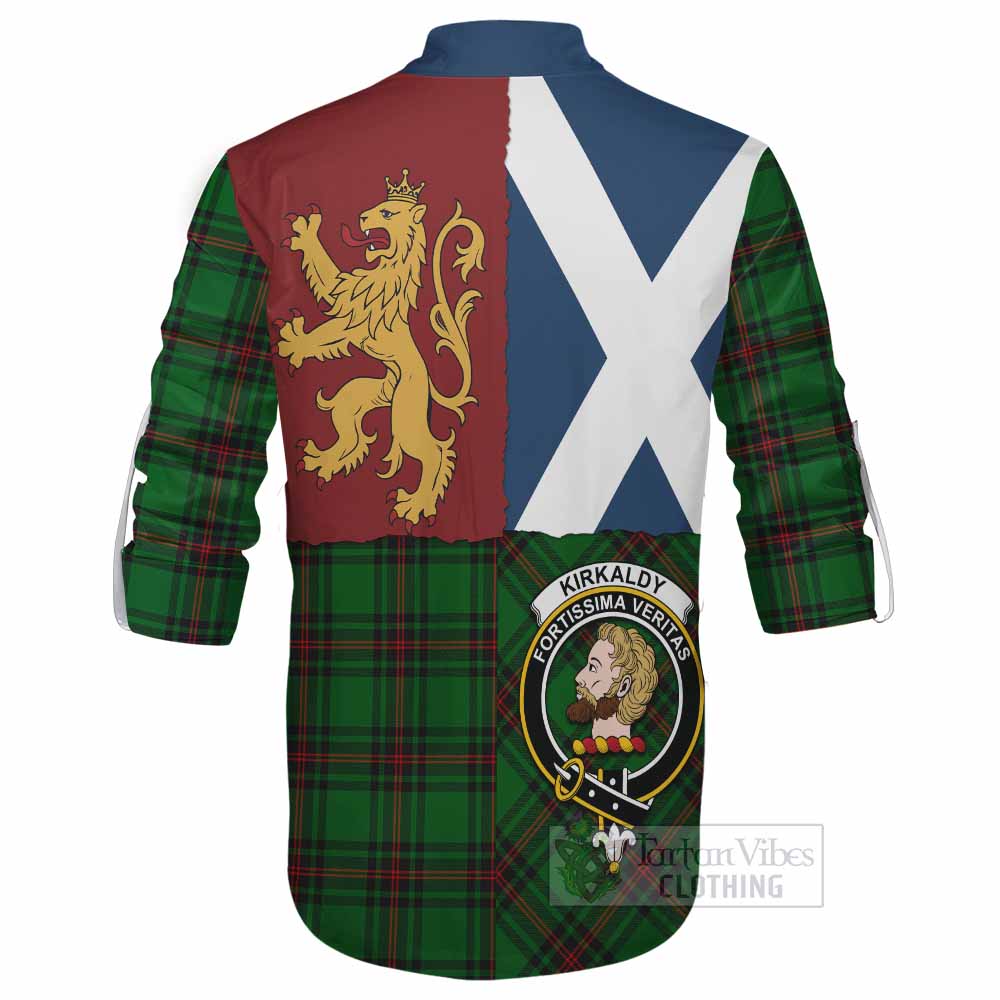 Kirkaldy Crest Tartan Ghillie Shirt with Lion Rampant Saltire Style - Tartan Vibes Clothing