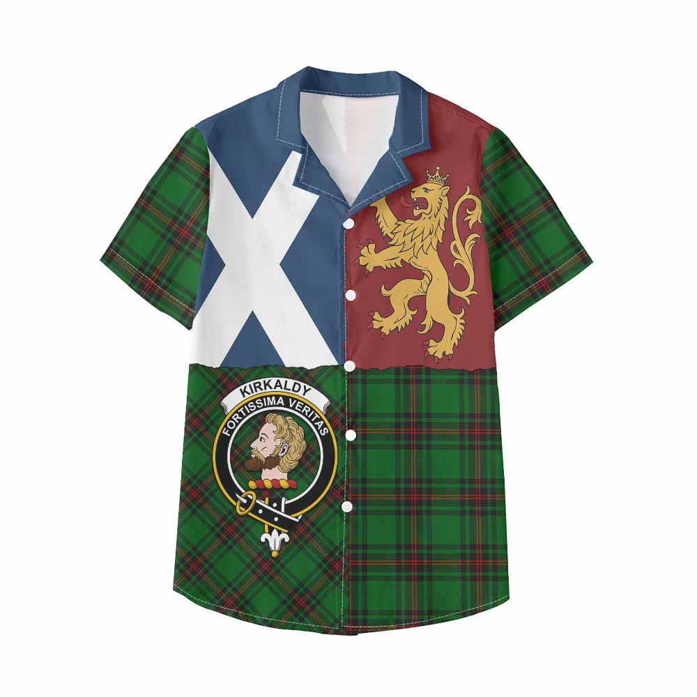 Kirkaldy Crest Tartan Kid Hawaiian Shirt with Lion Rampant Saltire Style - Tartan Vibes Clothing