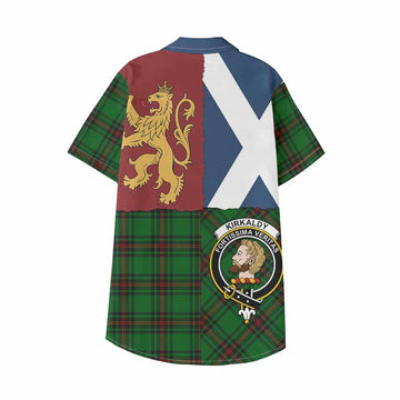 Kirkaldy Crest Tartan Kid Hawaiian Shirt with Lion Rampant Saltire Style