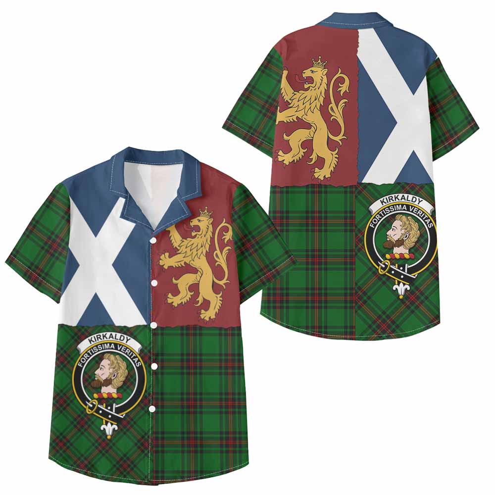 Kirkaldy Crest Tartan Kid Hawaiian Shirt with Lion Rampant Saltire Style - Tartan Vibes Clothing