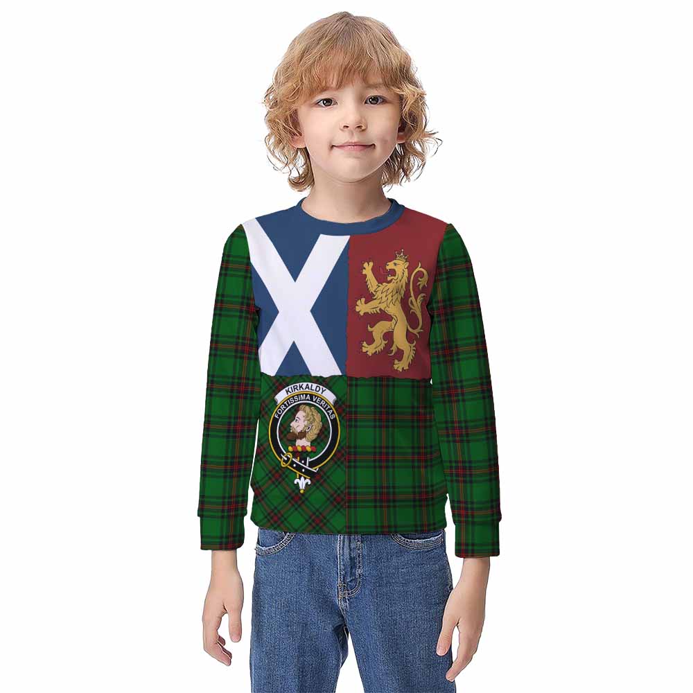 Kirkaldy Crest Tartan Kid Knitted Sweatshirt with Lion Rampant Saltire Style - Tartan Vibes Clothing