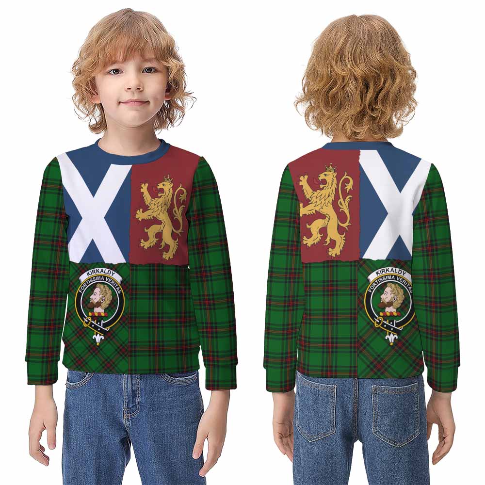 Kirkaldy Crest Tartan Kid Knitted Sweatshirt with Lion Rampant Saltire Style - Tartan Vibes Clothing