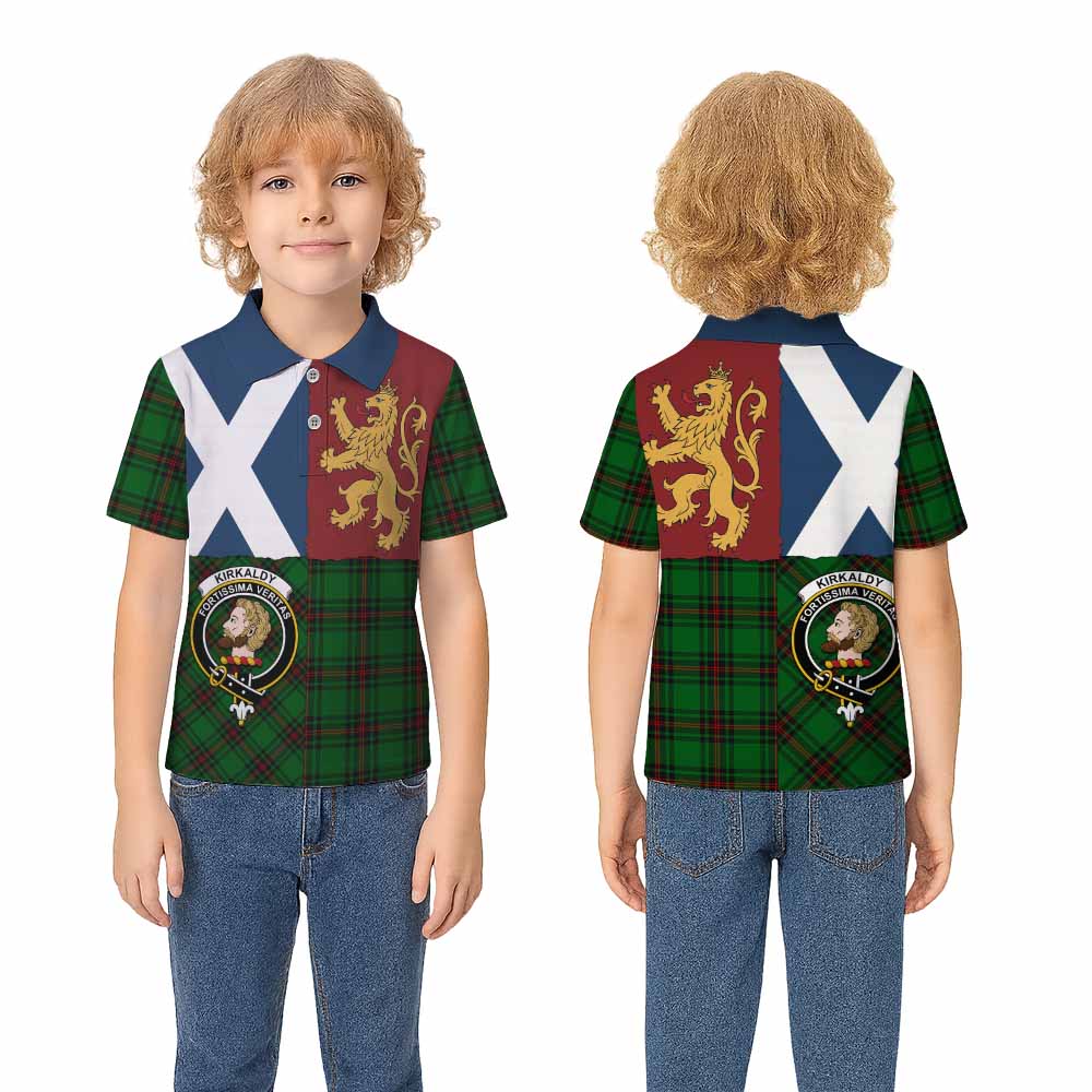 Kirkaldy Crest Tartan Kid Polo Shirt with Lion Rampant Saltire Style - Tartan Vibes Clothing