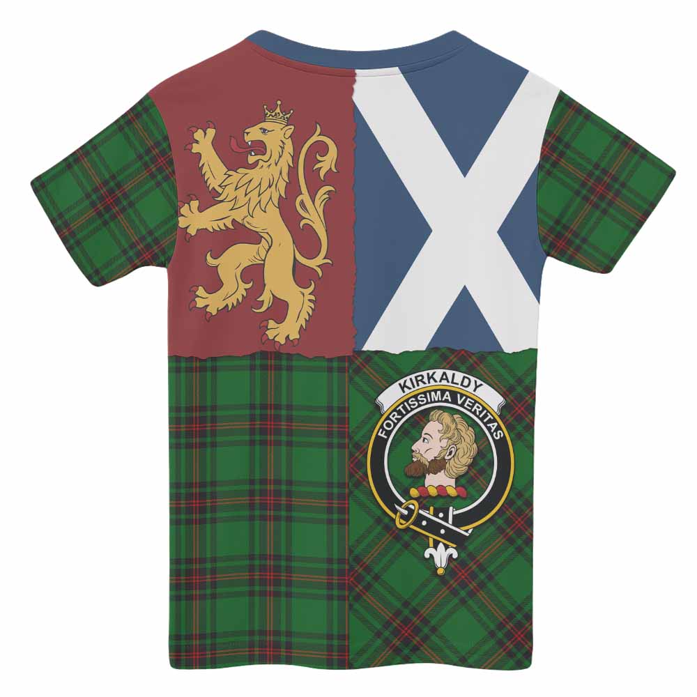Kirkaldy Crest Tartan Kid T-shirt with Lion Rampant Saltire Style - Tartan Vibes Clothing