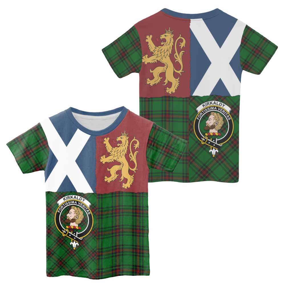 Kirkaldy Crest Tartan Kid T-shirt with Lion Rampant Saltire Style - Tartan Vibes Clothing