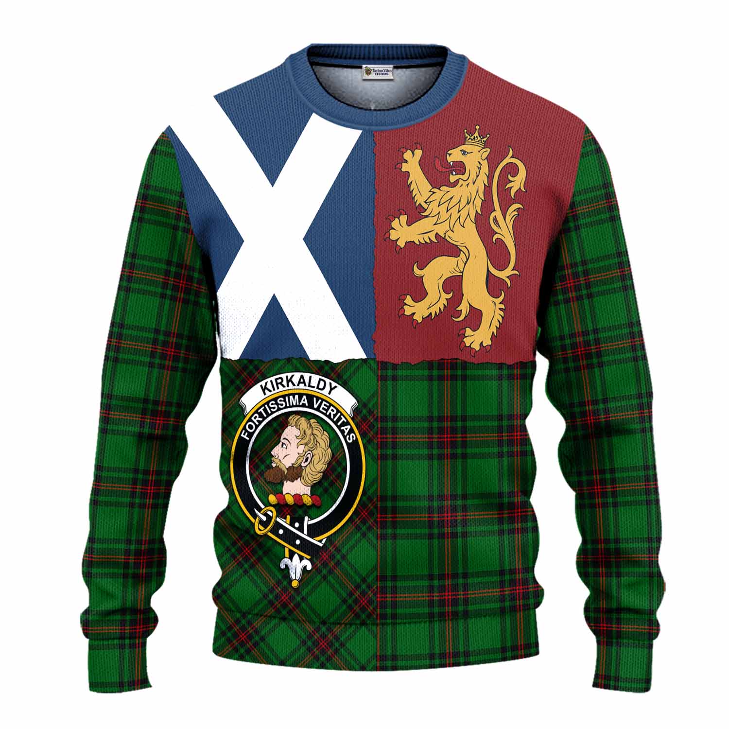 Kirkaldy Crest Tartan Knitted Sweater with Lion Rampant Saltire Style