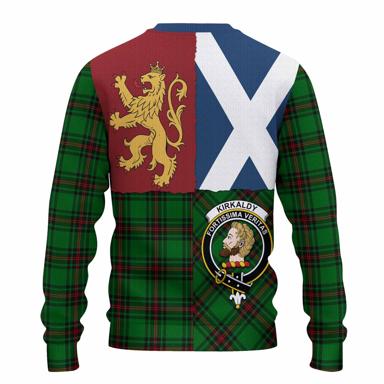 Kirkaldy Crest Tartan Knitted Sweater with Lion Rampant Saltire Style
