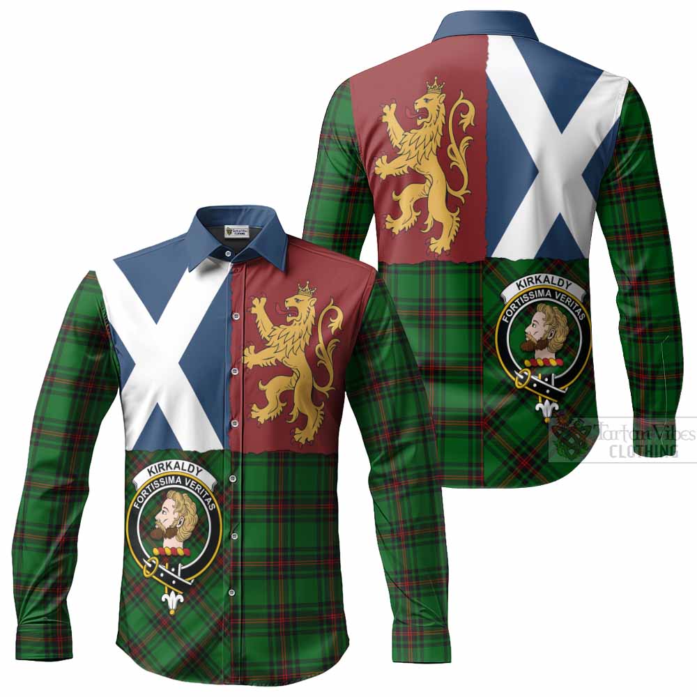 Kirkaldy Crest Tartan Long Sleeve Button Shirts with Lion Rampant Saltire Style