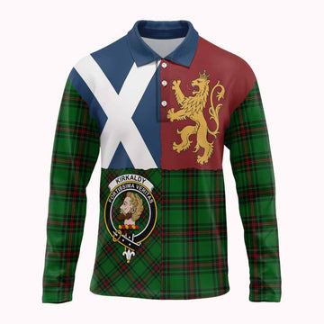 Kirkaldy Crest Tartan Long Sleeve Polo Shirt with Lion Rampant Saltire Style