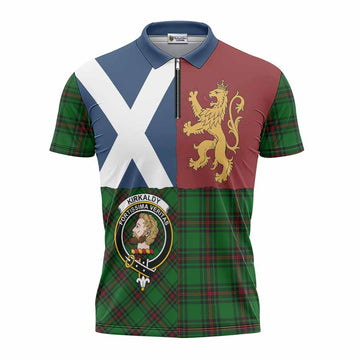 Kirkaldy Crest Tartan Zipper Polo Shirt with Lion Rampant Saltire Style