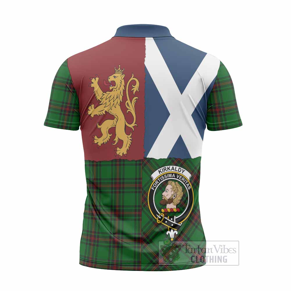 Kirkaldy Crest Tartan Zipper Polo Shirt with Lion Rampant Saltire Style