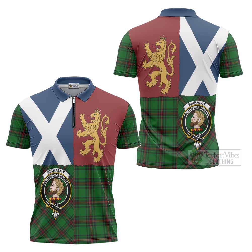 Kirkaldy Crest Tartan Zipper Polo Shirt with Lion Rampant Saltire Style