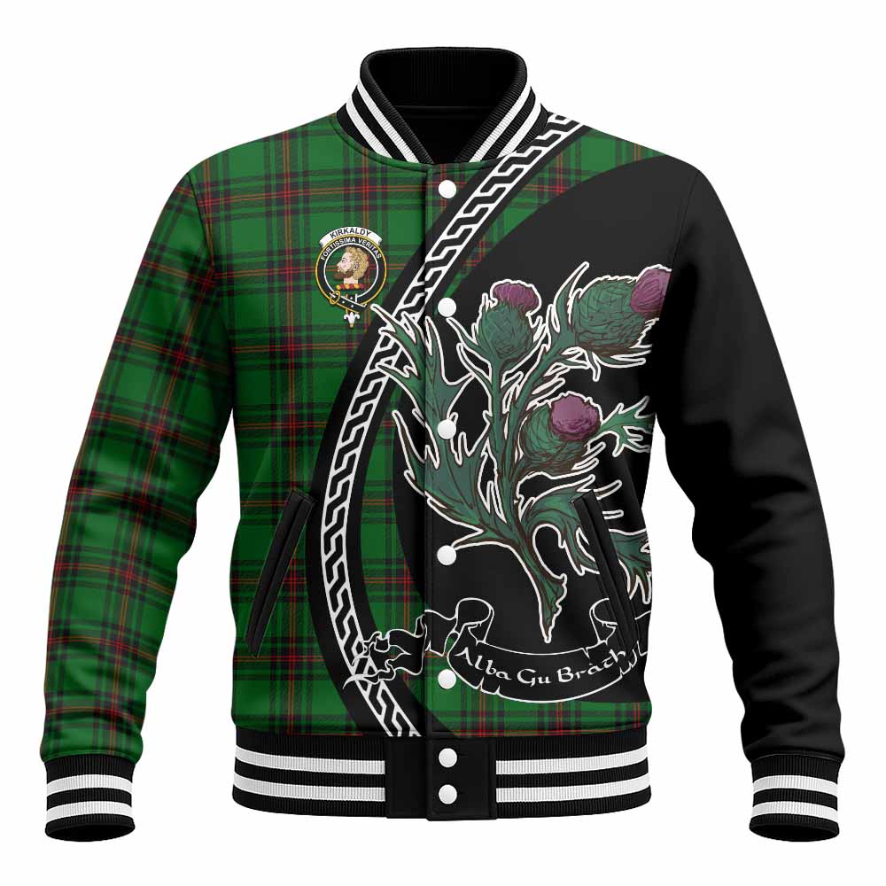 Kirkaldy Family Crest Tartan Baseball Jacket Alba Thistle Inspired - Tartan Vibes Clothing