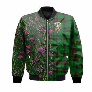 Kirkaldy Family Crest Tartan Bomber Jacket Scottish Thistle Flower Pattern Half Style