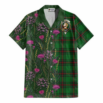 Kirkaldy Family Crest Tartan Cotton Hawaiian Shirt Scottish Thistle Flower Pattern Half Style - Tartan Vibes Clothing