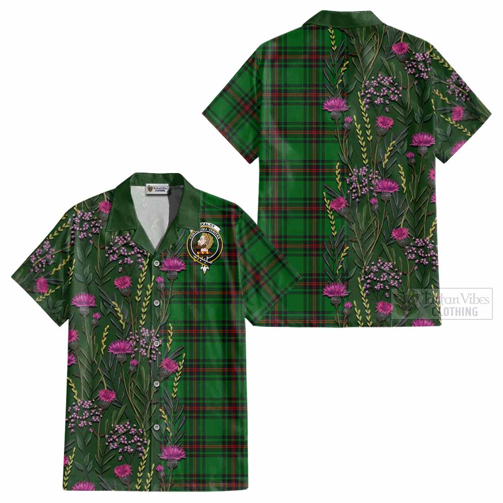 Kirkaldy Family Crest Tartan Cotton Hawaiian Shirt Scottish Thistle Flower Pattern Half Style - Tartan Vibes Clothing