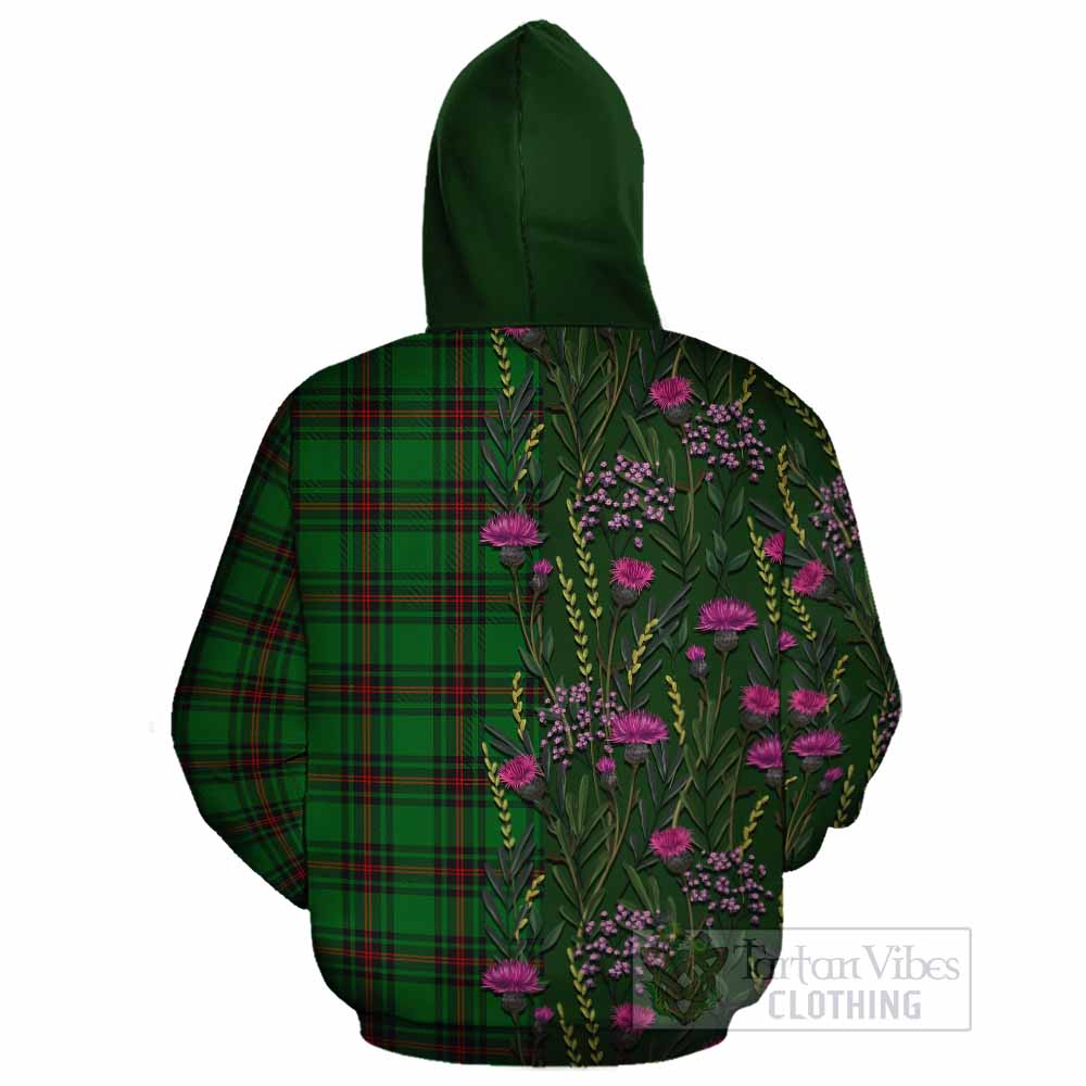Kirkaldy Family Crest Tartan Cotton Hoodie Scottish Thistle Flower Pattern Half Style - Tartan Vibes Clothing