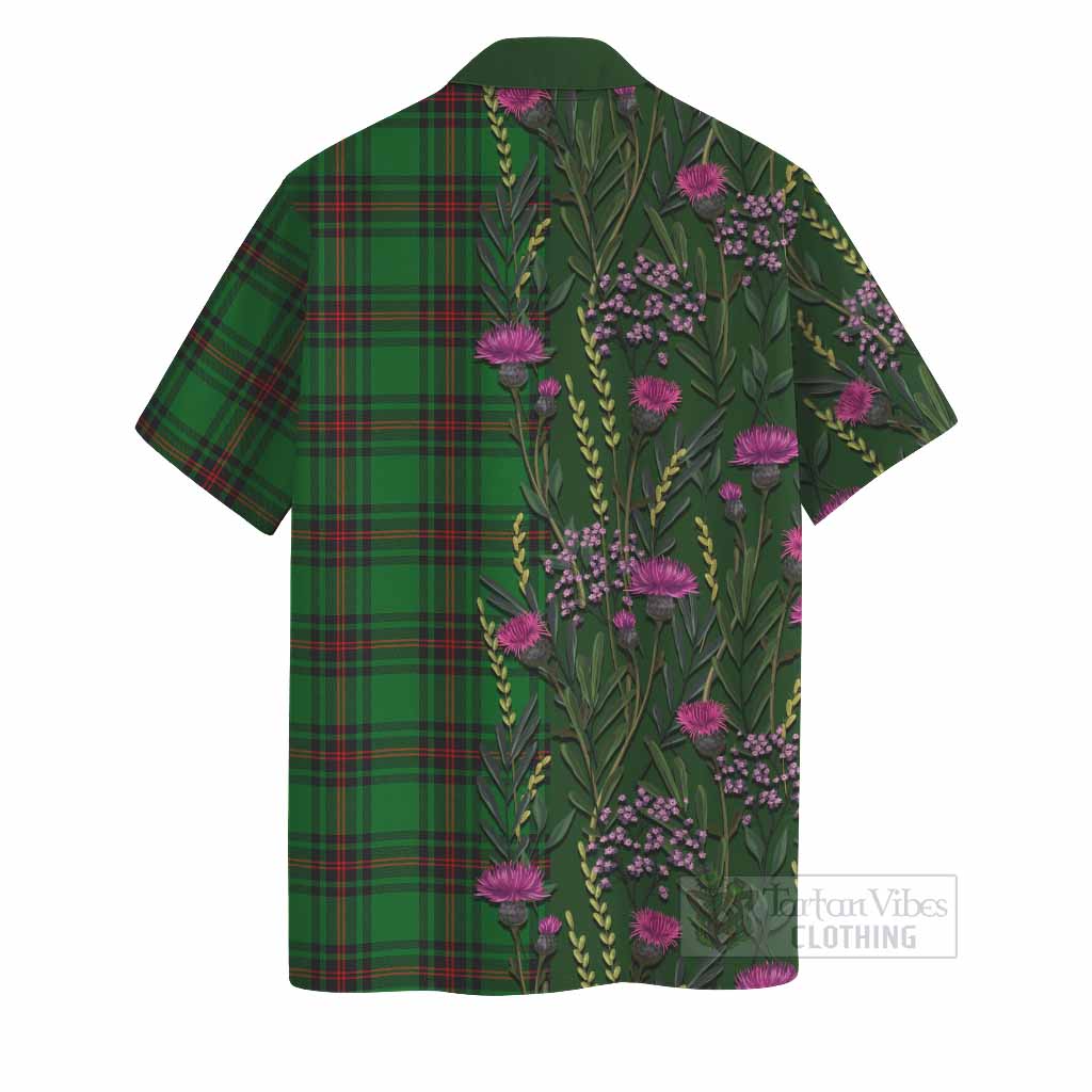 Kirkaldy Family Crest Tartan Hawaiian Shirt Scottish Thistle Flower Pattern Half Style - Tartan Vibes Clothing