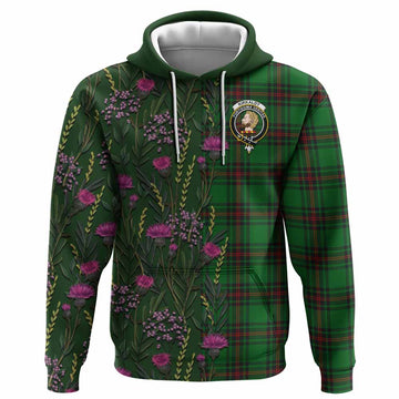Kirkaldy Family Crest Tartan Hoodie Scottish Thistle Flower Pattern Half Style
