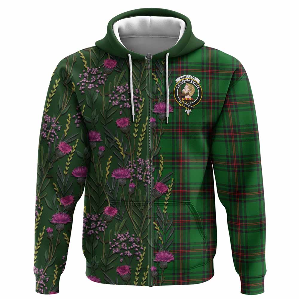 Kirkaldy Family Crest Tartan Hoodie Scottish Thistle Flower Pattern Half Style - Tartan Vibes Clothing
