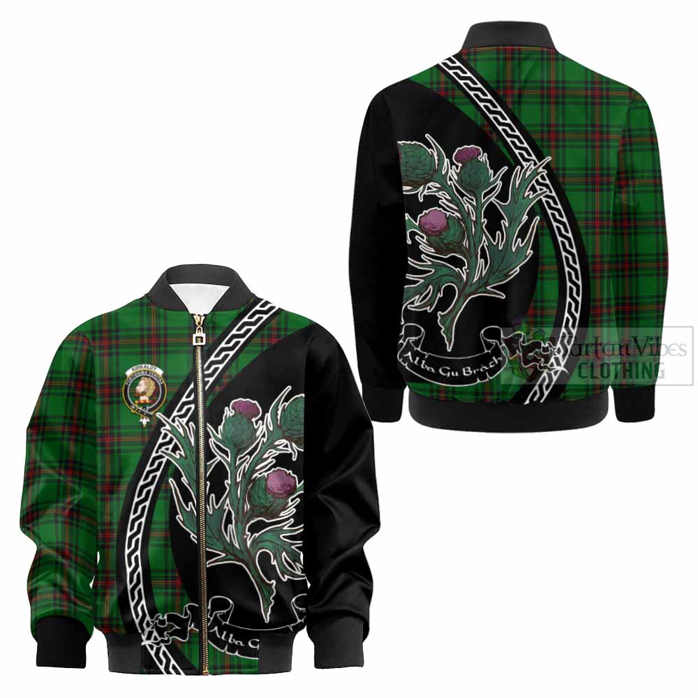 Kirkaldy Family Crest Tartan Kid Bomber Jacket Alba Thistle Inspired - Tartan Vibes Clothing