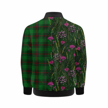 Kirkaldy Family Crest Tartan Kid Bomber Jacket Scottish Thistle Flower Pattern Half Style - Tartan Vibes Clothing