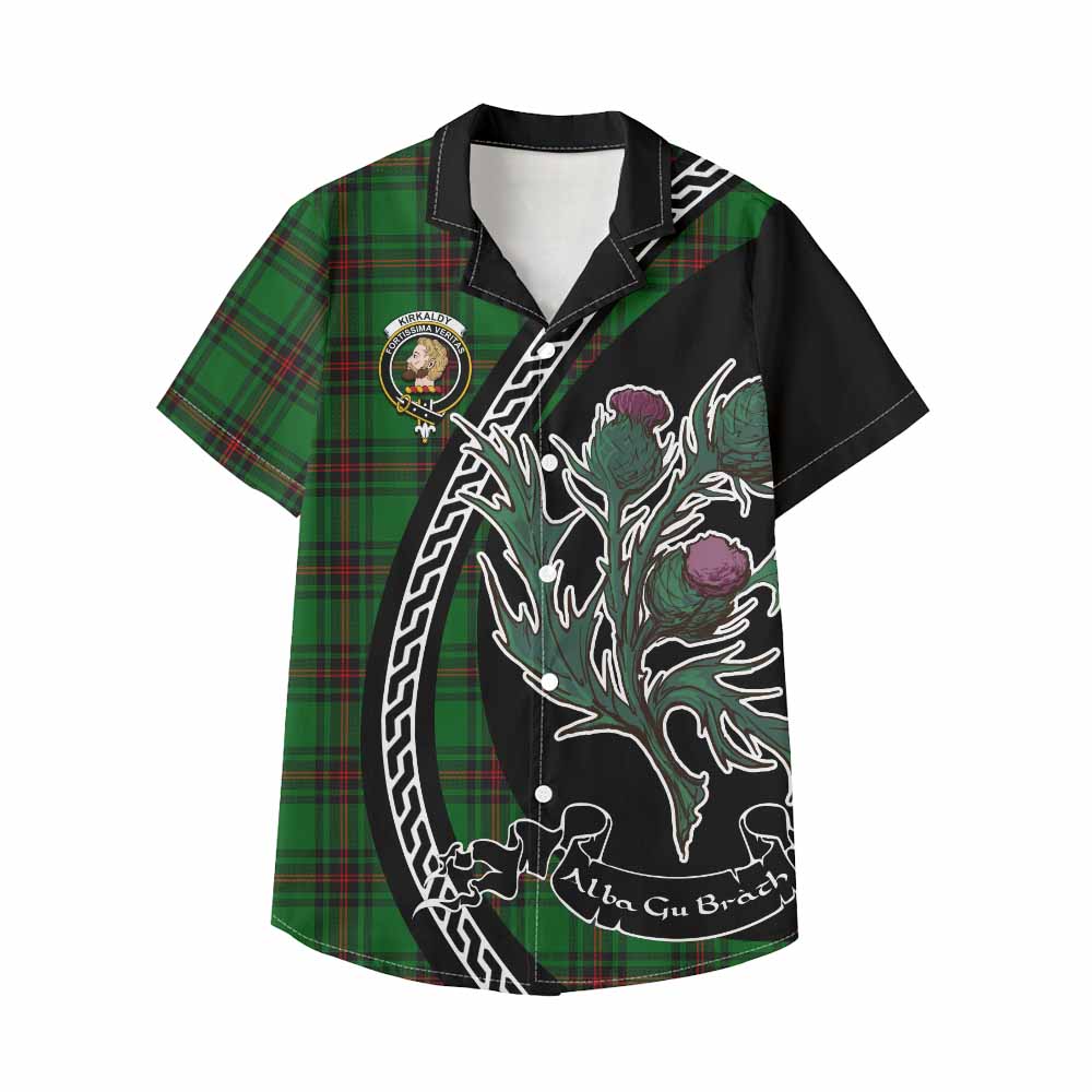 Kirkaldy Family Crest Tartan Kid Hawaiian Shirt Alba Thistle Inspired - Tartan Vibes Clothing