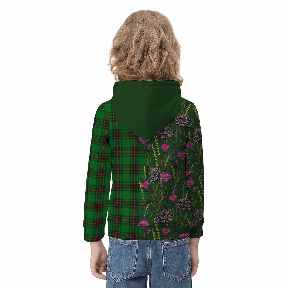 Kirkaldy Family Crest Tartan Kid Hoodie Scottish Thistle Flower Pattern Half Style - Tartan Vibes Clothing