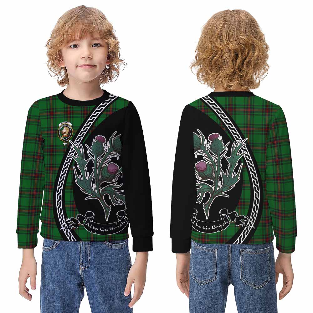 Kirkaldy Family Crest Tartan Kid Knitted Sweatshirt Alba Thistle Inspired - Tartan Vibes Clothing