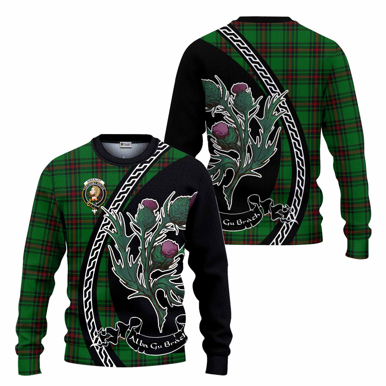 Kirkaldy Family Crest Tartan Knitted Sweater Alba Thistle Inspired - Tartan Vibes Clothing