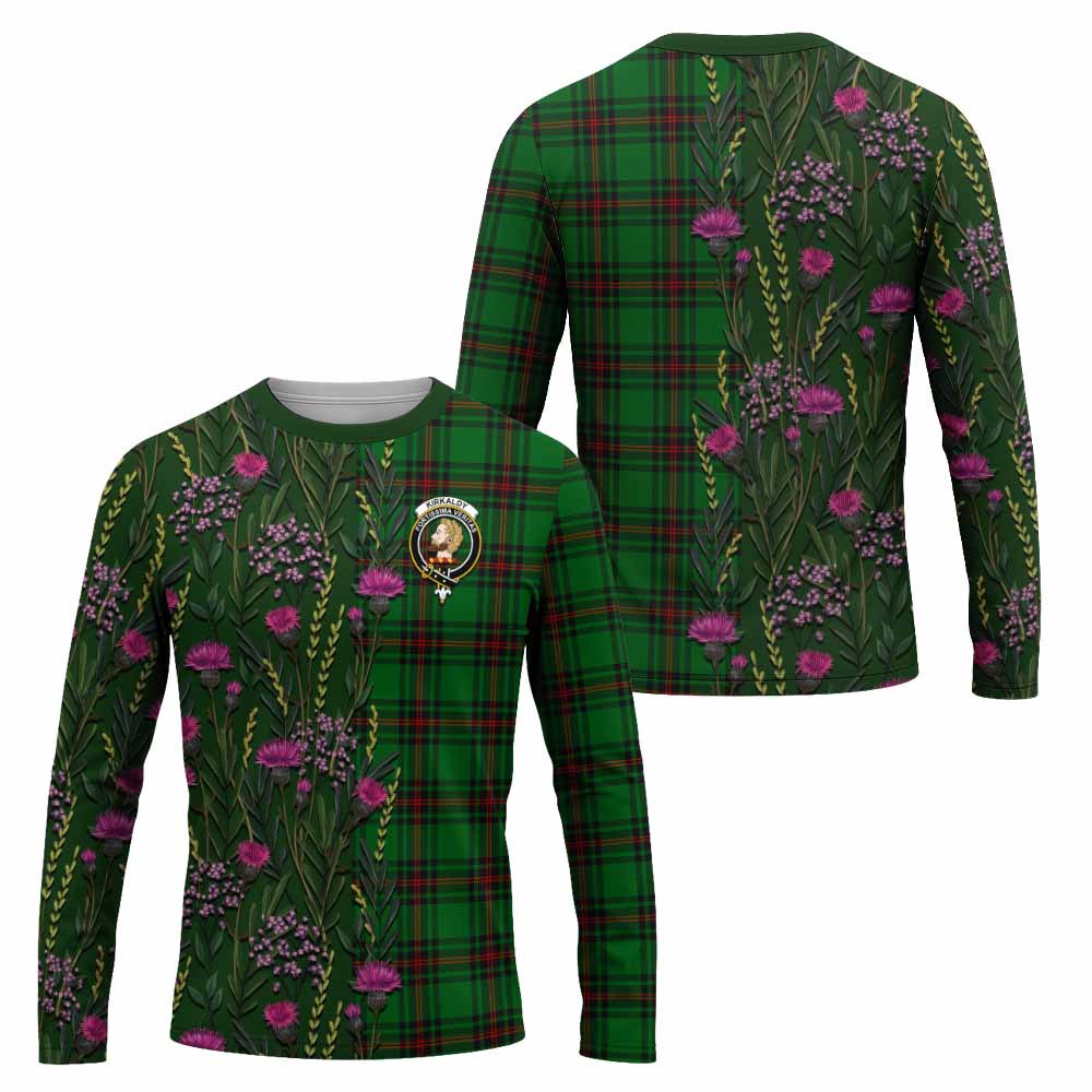 Kirkaldy Family Crest Tartan Long Sleeve T-Shirt Scottish Thistle Flower Pattern Half Style - Tartan Vibes Clothing