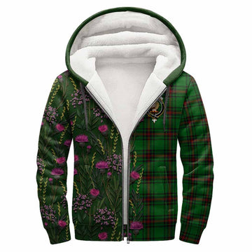Kirkaldy Family Crest Tartan Sherpa Hoodie Scottish Thistle Flower Pattern Half Style